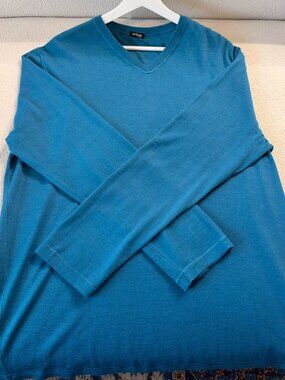 Kiton Napoli Men's Cashmere Silk V-Neck Sweater Teal Blue XL 54